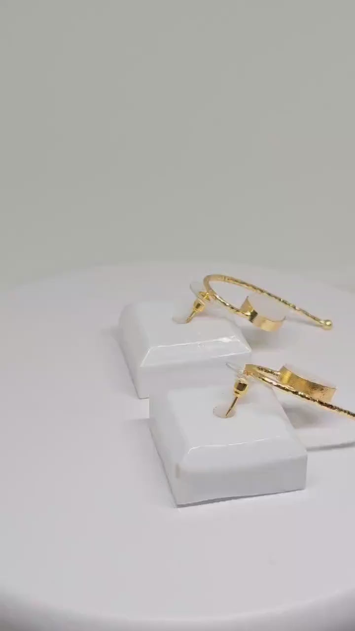 Unique Brass and White Stone Curved Dangle Earrings - Handcrafted Minimalist Jewelry, Light Weight Elegant Design for Special Occasions