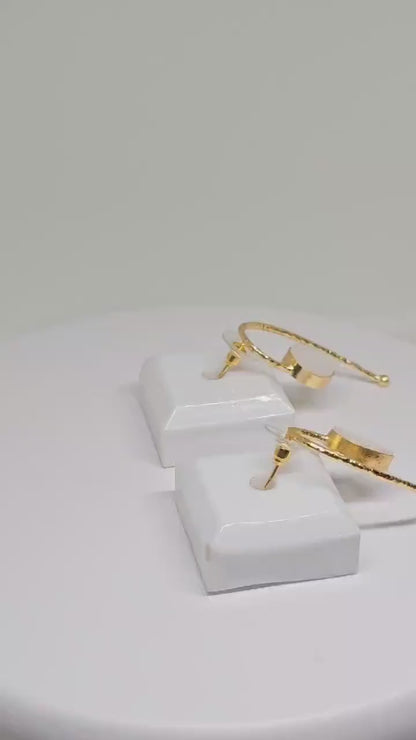 Unique Brass and White Stone Curved Dangle Earrings - Handcrafted Minimalist Jewelry, Light Weight Elegant Design for Special Occasions