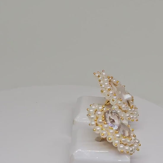 Handmade Baroque Pearl Stud Earrings with Pearl Halo Design – Elegant Brass Jewelry for Women, Lightweight Statement Earrings for Bridal