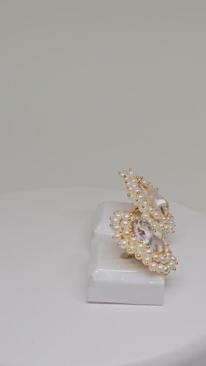 Handmade Baroque Pearl Stud Earrings with Pearl Halo Design – Elegant Brass Jewelry for Women, Lightweight Statement Earrings for Bridal