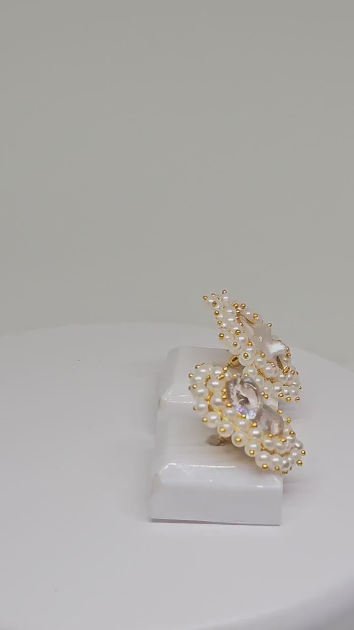 Handmade Baroque Pearl Stud Earrings with Pearl Halo Design – Elegant Brass Jewelry for Women, Lightweight Statement Earrings for Bridal
