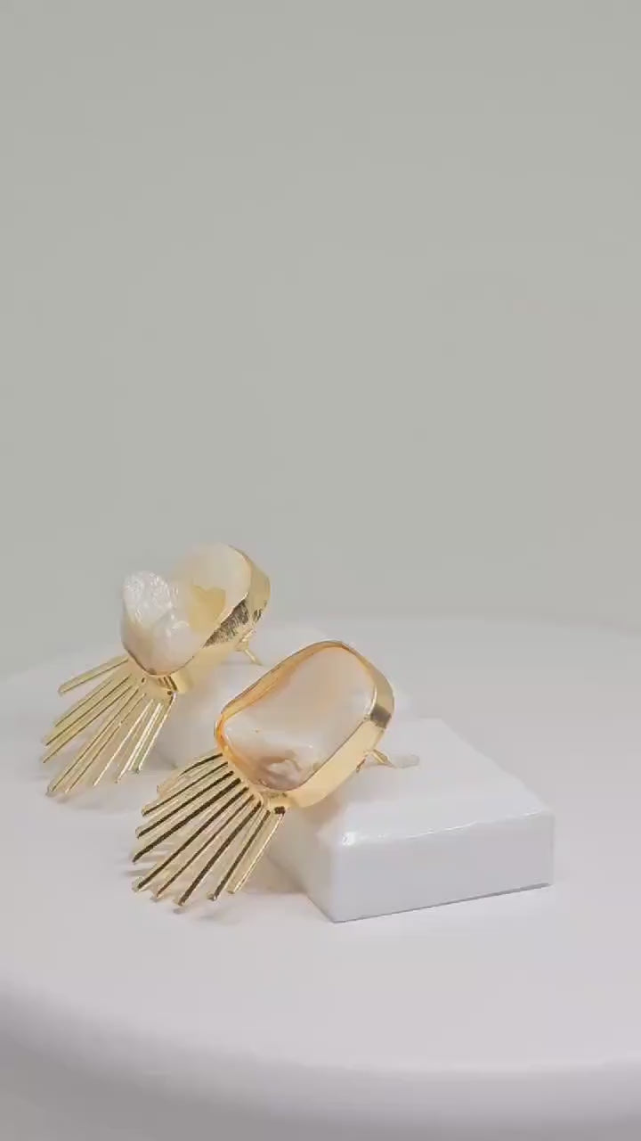 Elegant Mother of Pearl Earrings for Women - Gold-Plated Statement Jewelry with Radiant Sunburst Design - Handmade Brass Earrings for Girls