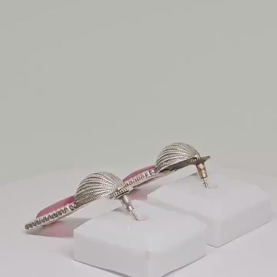 Silver Dangling Earrings with Pink Monalisa Stone, Boho Vintage Inspired Handcrafted Jewelry for Women, Artistic Ethnic Fashion Statement