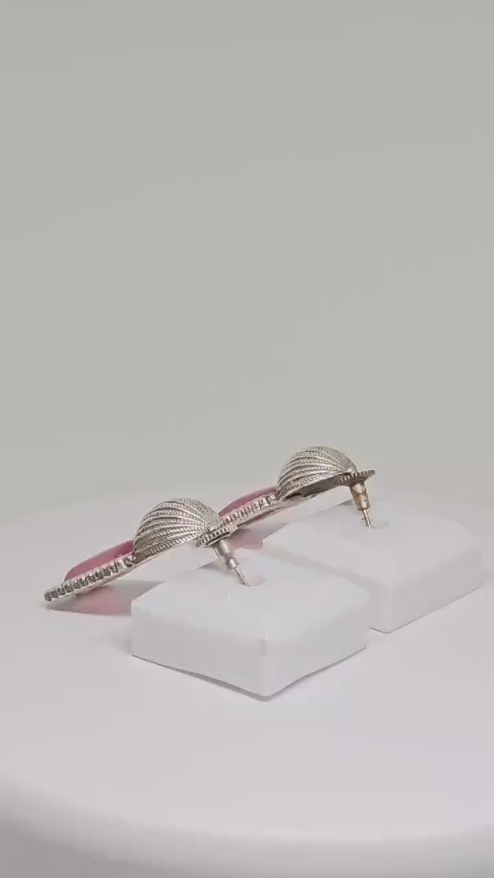 Silver Dangling Earrings with Pink Monalisa Stone, Boho Vintage Inspired Handcrafted Jewelry for Women, Artistic Ethnic Fashion Statement